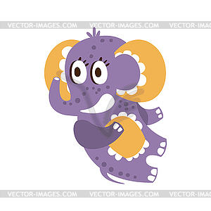 Adorable cartoon baby elephant character lying on - vector image