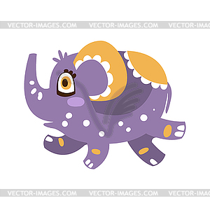 Cute cartoon baby elephant character running - vector image