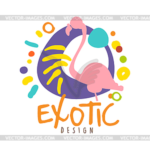 Exotic logo design with flamingo bird, summer trave - royalty-free vector clipart