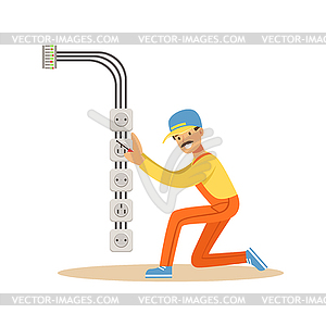 Electrician installing electrical equipment and - color vector clipart