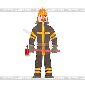 Пожарный в защитном шлеме и защитном костюме - рисунок в векторном формате
