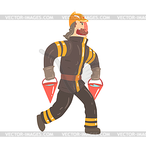 Firefighter in safety helmet and protective suit - royalty-free vector image