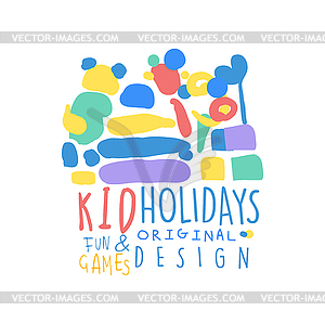 Kid Holidays, fun and games logo template original - vector image