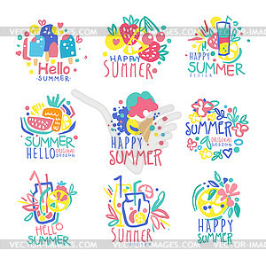 Hello Summer logo template original design set, - vector image