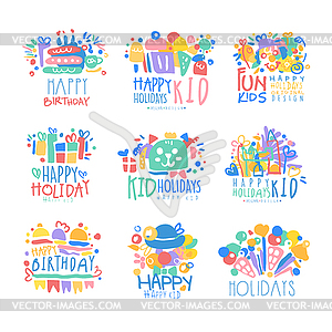 Kid Holidays, Happy Birthday logo template - vector image