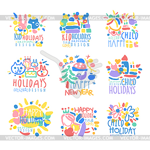 Happy kid Holiday, Happy New Year logo template - vector clipart