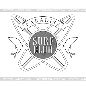 Рай, шаблон логотипа серфинга, черно-белый - векторный клипарт / векторное изображение