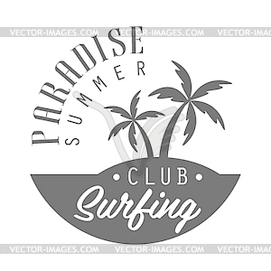 Paradise summer, surfing club logo template, black - vector image