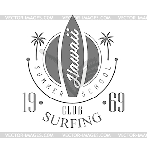 Шаблон логотипа летней школы Hawaii surfing club, - векторный клипарт / векторное изображение