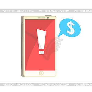 Phone with exclamation sign on red screen and speec - vector image