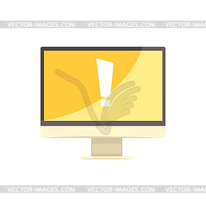 Computer with exclamation sign on yellow screen, - vector clip art