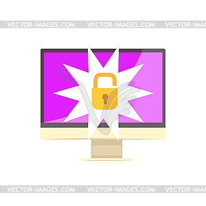 Computer screen with unlock sign, internet - vector clip art