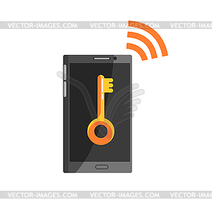 Phone with key sign on black screen and wi fi - vector image