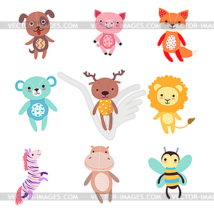 Cute colorful soft plush animal toys set of s - vector image