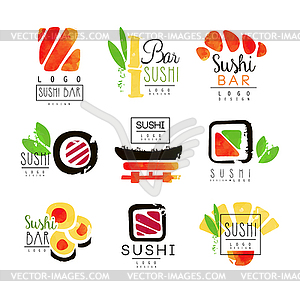 Sushi bar logo design set of colorful watercolor s - vector clip art