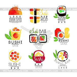 Sushi bar logo template set, colorful watercolor s - vector clipart / vector image