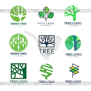 Green tree logo original design set of s in green - vector image