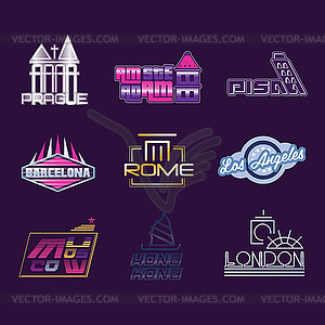 World cities labels set, logo graphic templates s - vector clipart