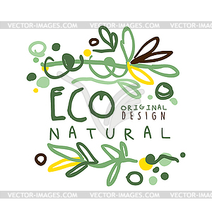 Eco natural label original design, logo graphic - vector image