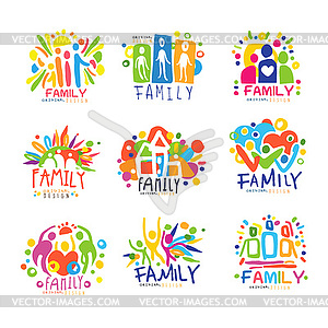 Family colorful labels original design, set of - vector clip art