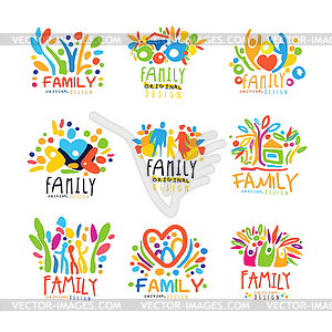 Colorful Family labels original design, set of - vector image