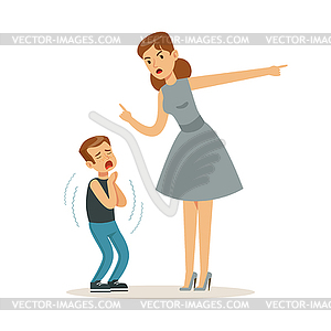 Mother character scolding her frightened son - vector image