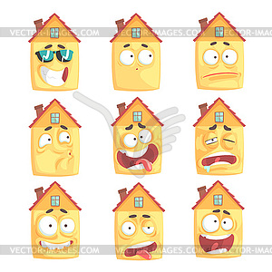 Cute cartoon humanized house with with many - vector image