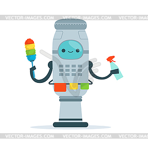 Housemaid android character cleaning home - vector clip art