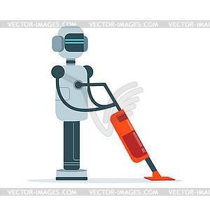 Housemaid android character with vacuum cleaner - vector clipart