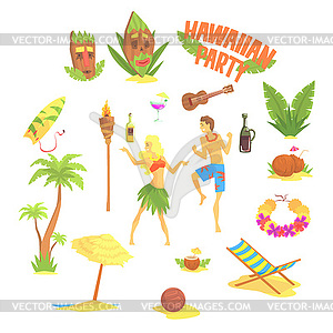 Hawaiian party set, Hawaii symbols s - vector image