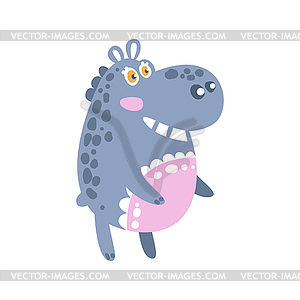 Cute cartoon Hippo character standing, side view - vector image