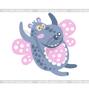 Cute cartoon smiling Hippo character flying like - vector image