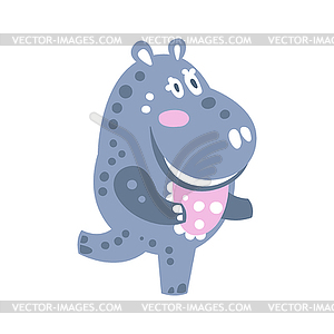 Cute cartoon Hippo character running - vector image