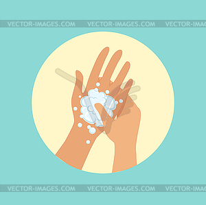 Washing hands, focus on palm round - vector clip art