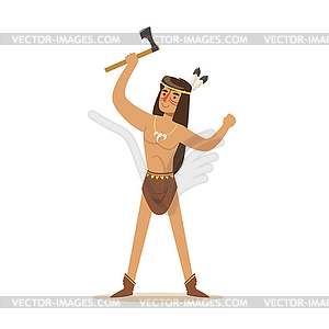 Native american indian in loincloth standing with - vector clipart