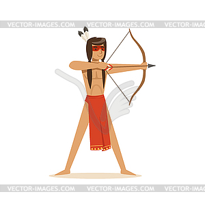 Native american indian shooting bow and arrow - vector image