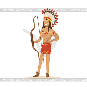 Native american indian in traditional loincloth - vector image