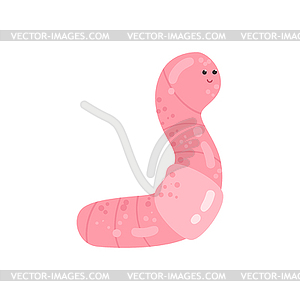 Cute cartoon pink earthworm character - vector image