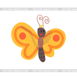 Cute cartoon orange butterfly character - vector clip art