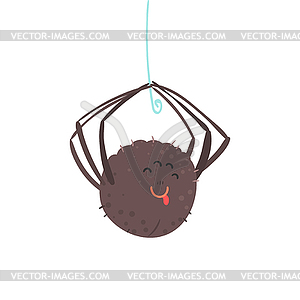 Cute cartoon hanging spider character - vector clipart