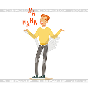 Happy young redhead man in an yellow pullover - vector clipart