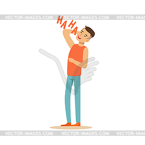 Happy man in casual clothes laughing out loud - vector image