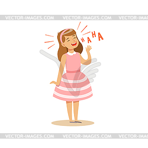 Girl in pink dress laughing out loud colorful - vector clip art