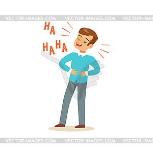 Happy boy with dark brown hair laughing out loud an - vector image