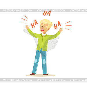 Happy blonde boy laughing out loud colorful - vector clipart