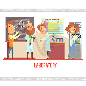 Scientists characters conducting research in lab, - vector image