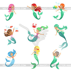 Beautiful fairy tale mermaid princess with - vector clipart