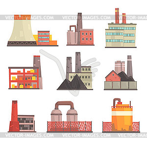 Industrial factory buildings set. Modern power - vector clip art