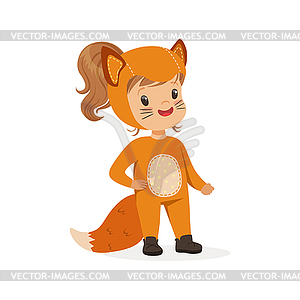 Cute happy little girl dressed as fox, kids carniva - royalty-free vector image