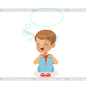 Adorable little boy dreaming with thought bubble - vector EPS clipart